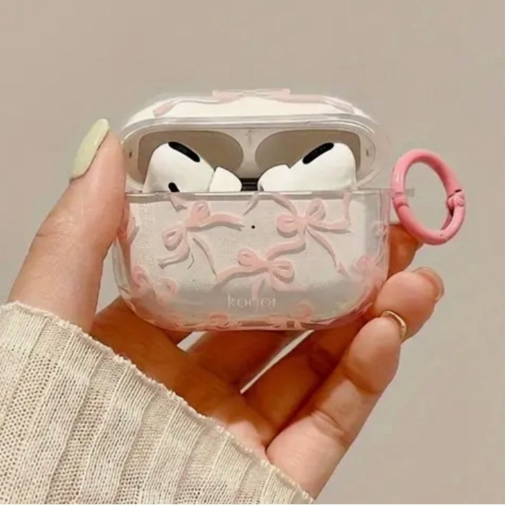 NWOT Clear Pink Bow Apple AirPods Case
